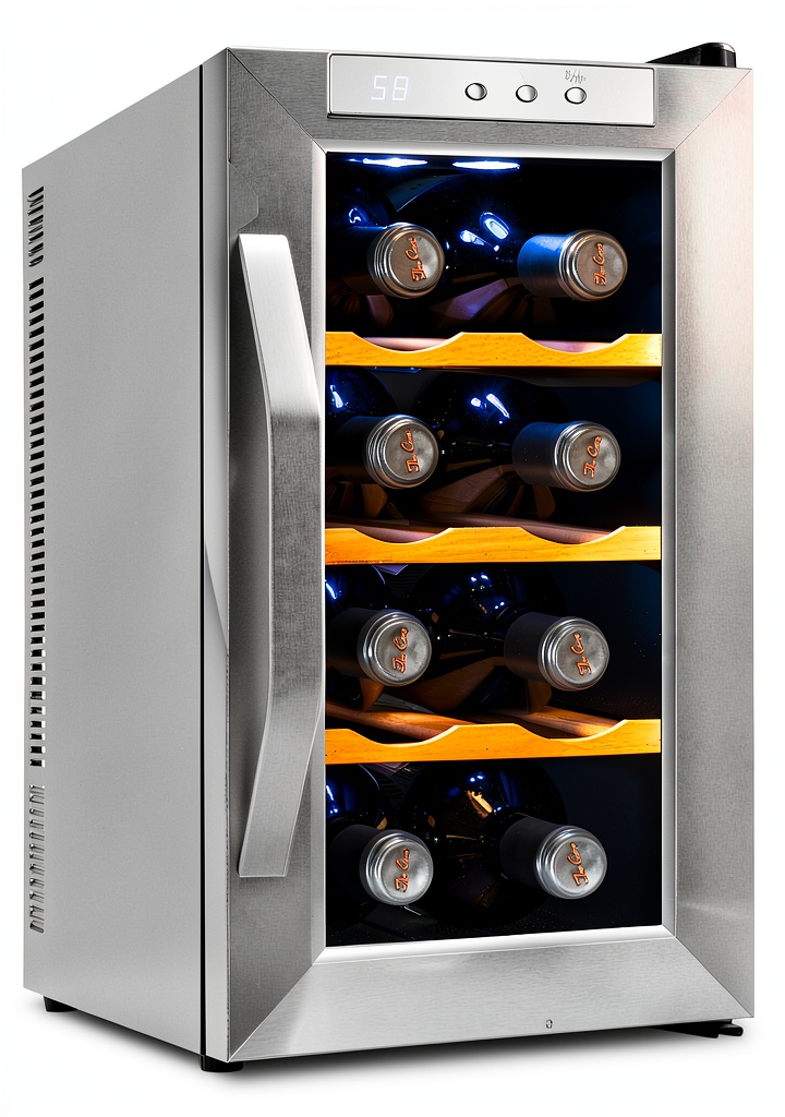 Ivation wine cooler in stainless steel on a kitchen countertop