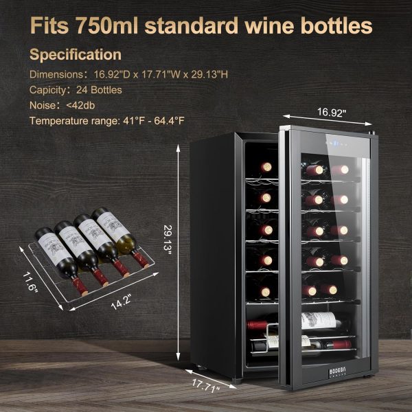BODEGA Wine Cooler 24 Bottle Black Compressor Freestanding-4