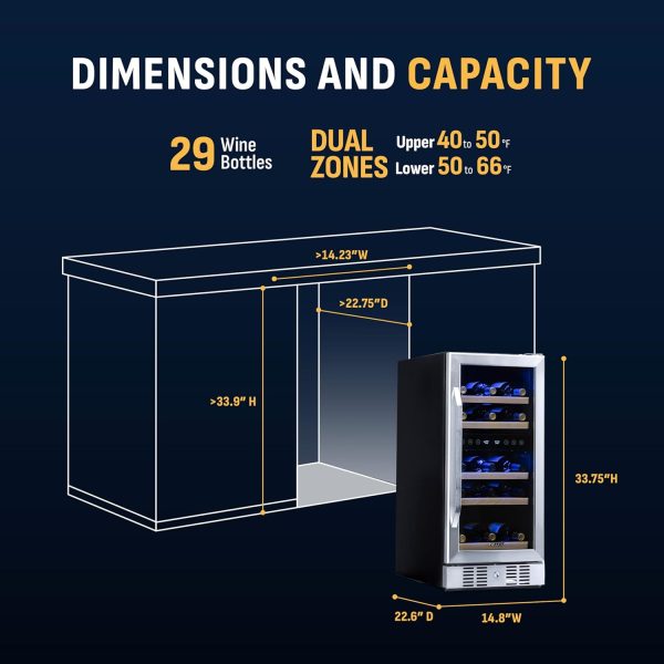 Steel 29 Bottle Wine Fridge Dual Zone Pavo-3