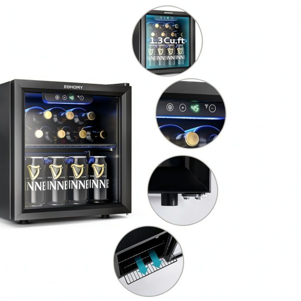 EUHOMY Mini Fridge Compact Beverage Refrigerator Black-1
