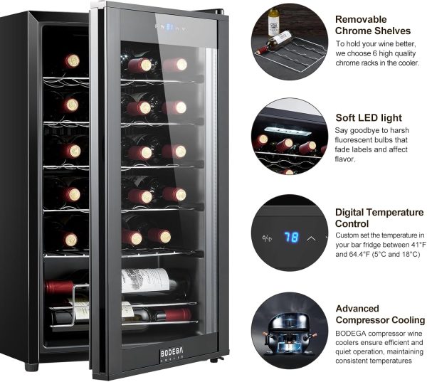 BODEGA Wine Cooler 24 Bottle Black Compressor Freestanding-3